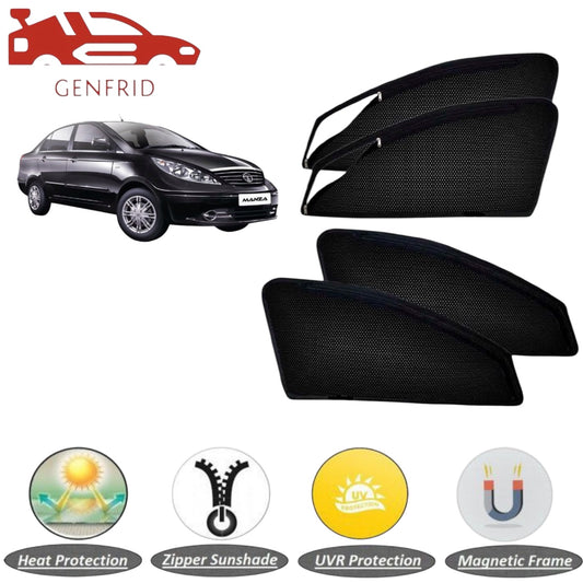 Genfrid Car Sunshade/Car Side Window Shades For Tata Manza (Zipper)
