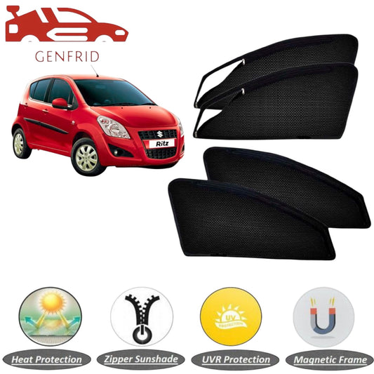 Genfrid Car Sunshade/Car Side Window Shades For Maruti Ritz (Zipper)
