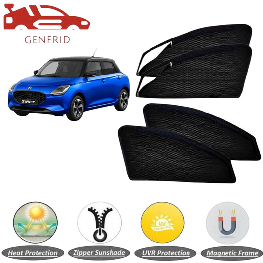 Genfrid Car Sunshade/Car Side Window Shades For Maruti Swift 2024 (Zipper)