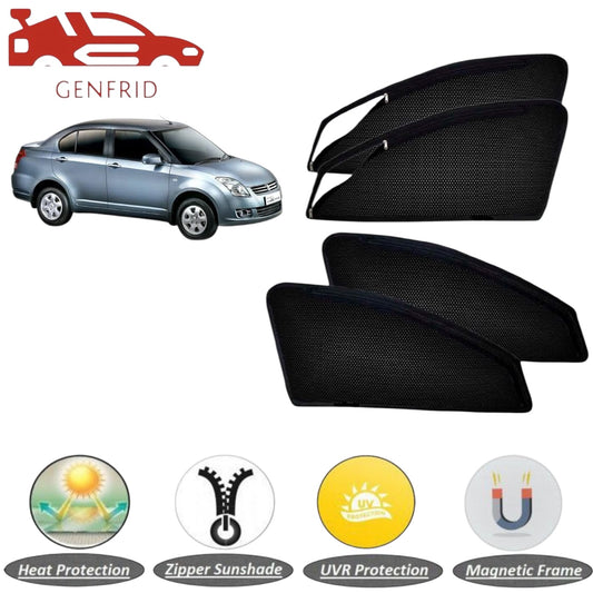Genfrid Car Sunshade/Car Side Window Shades For Maruti Swift Dzire 2005-12 (Zipper)
