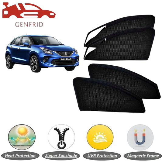 Genfrid Car Sunshade/Car Side Window Shades For Maruti Baleno 2012-21 (Zipper)