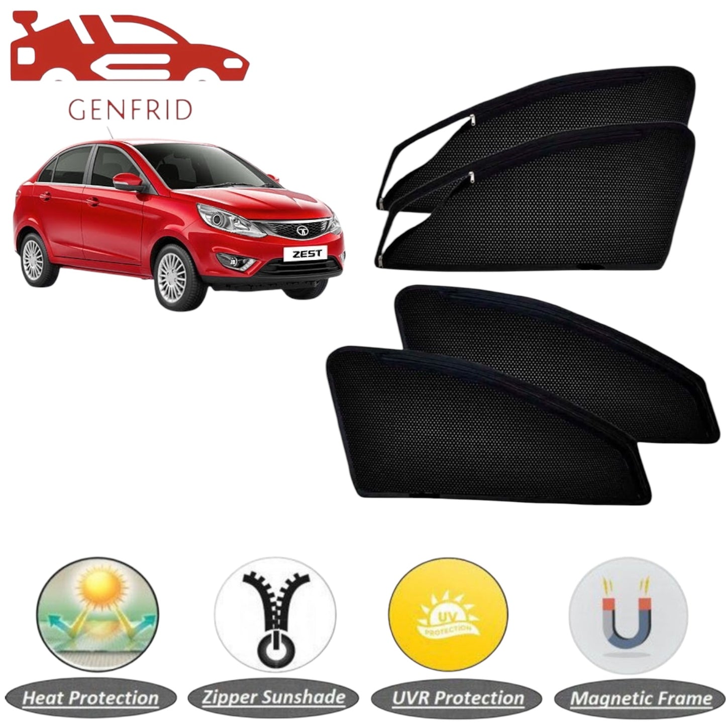 Genfrid Car Sunshade/Car Side Window Shades For Tata Zest (Zipper)