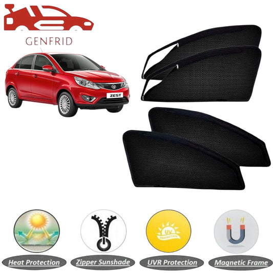 Genfrid Car Sunshade/Car Side Window Shades For Tata Zest (Zipper)