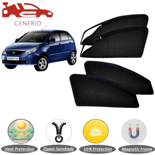 Genfrid Car Sunshade/Car Side Window Shades For Tata Indica Vista (Zipper)
