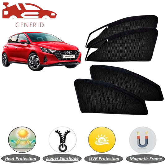 Genfrid Car Sunshade/Car Side Window Shades For Hyundai I20 2020 (Zipper)