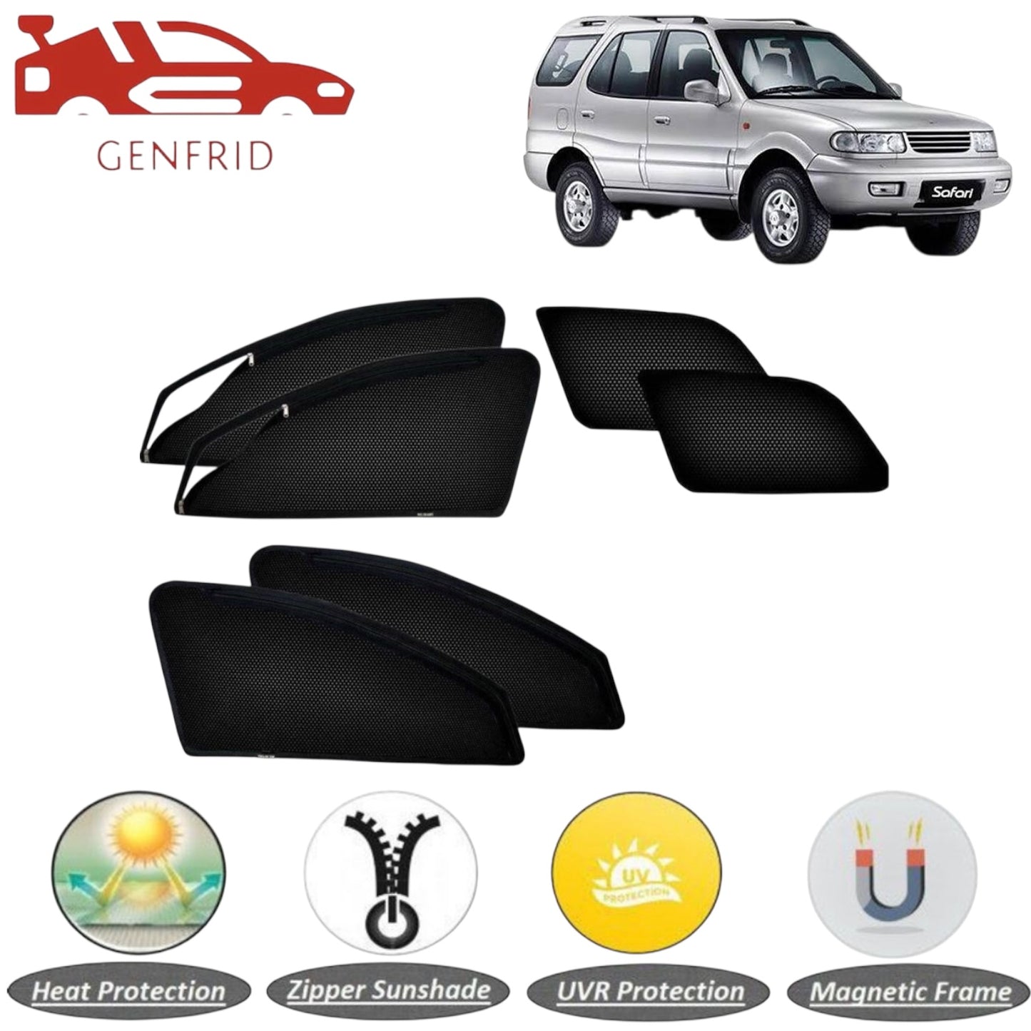 Genfrid Car Sunshade/Car Side Window Shades For Tata Safari Strome (Zipper)