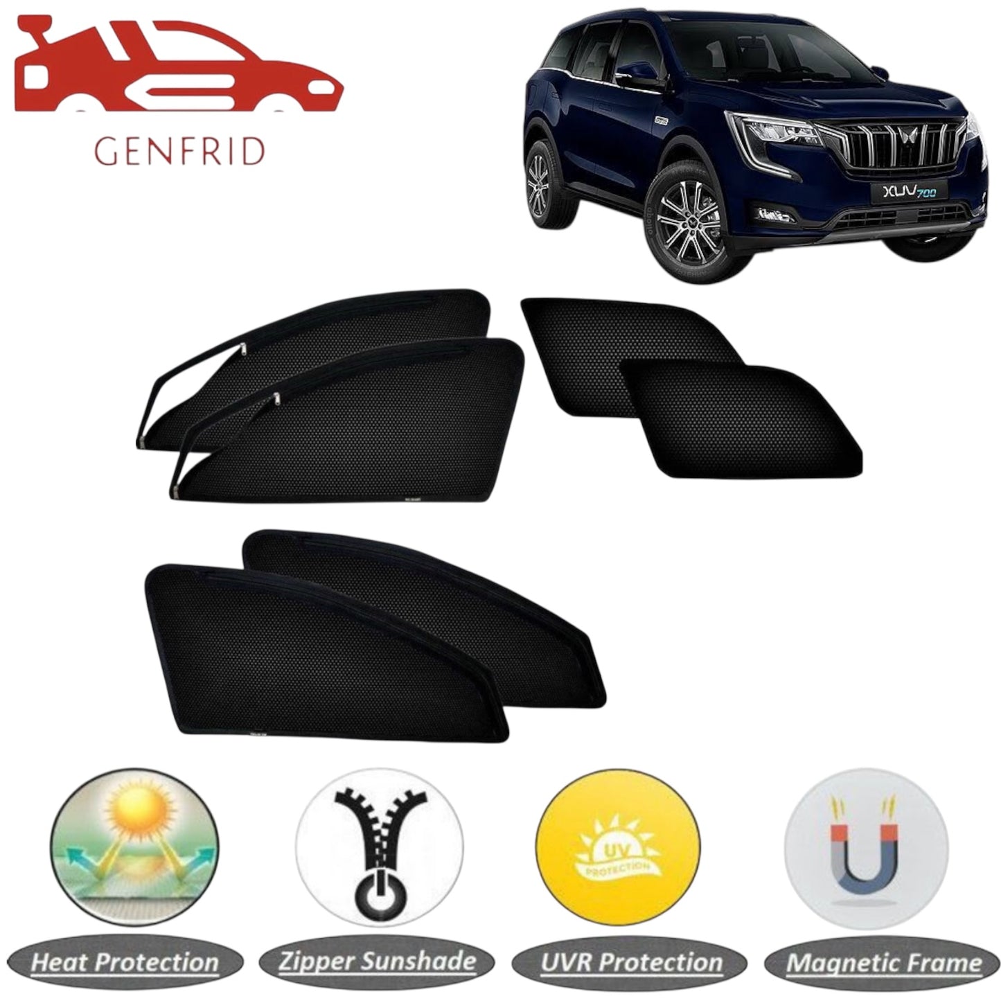 Genfrid Car Sunshade/Car Side Window Shades For Mahindra XUV700 (Zipper)