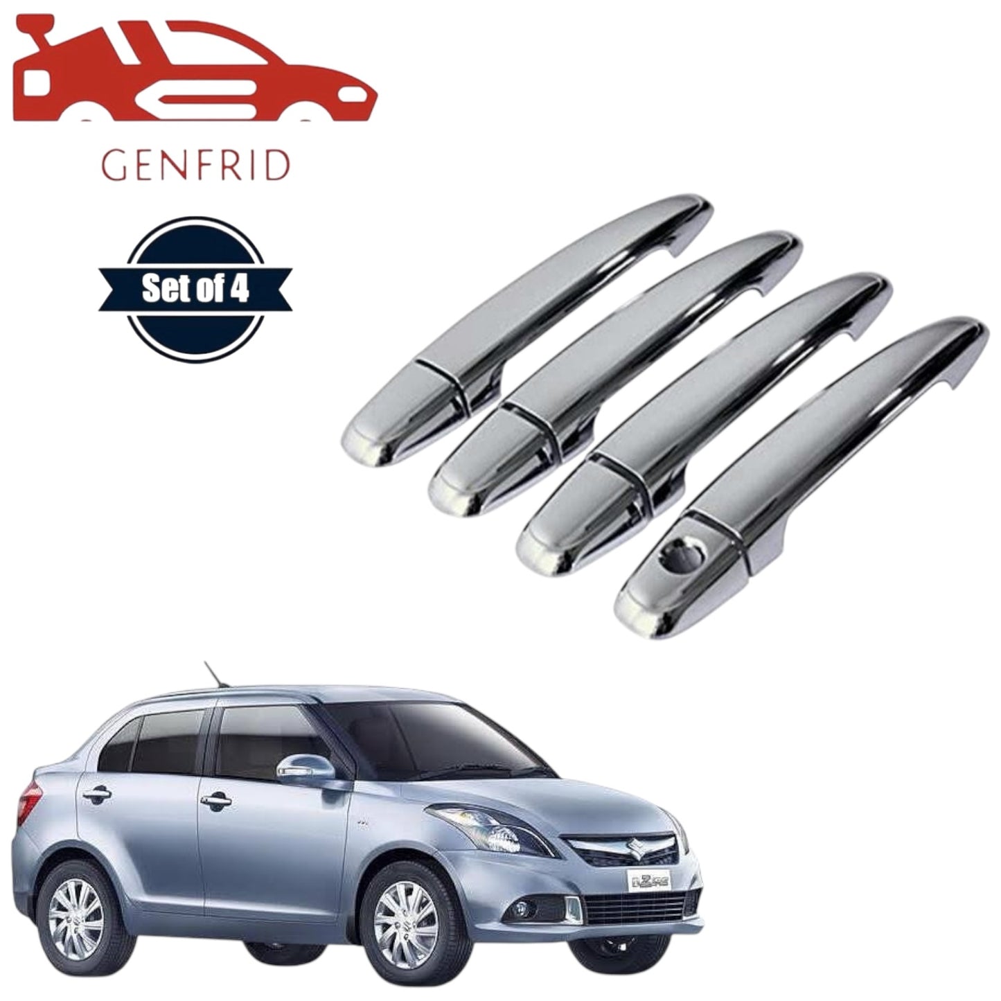 GENFRID Car Chrome Door Handle Covers For Maruti Swift Dzire 2012-16