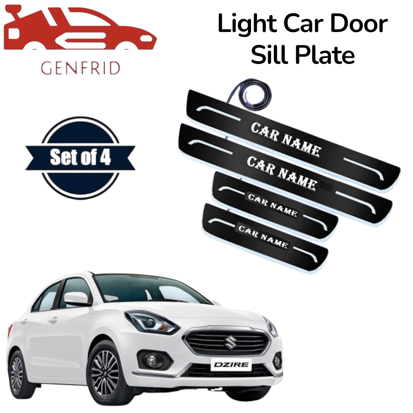 Genfrid Car Door Foot Step Led Sill Plate, Door Sill Plate For Maruti Swift Dzire 2017-25