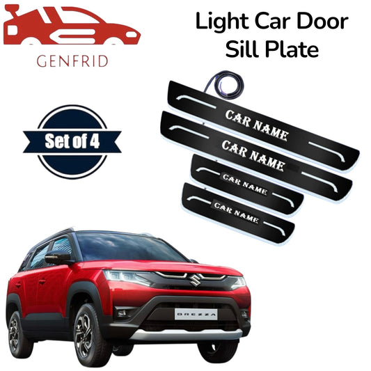 Genfrid Car Door Foot Step Led Sill Plate, Door Sill Plate For Maruti Brezza 2022-25