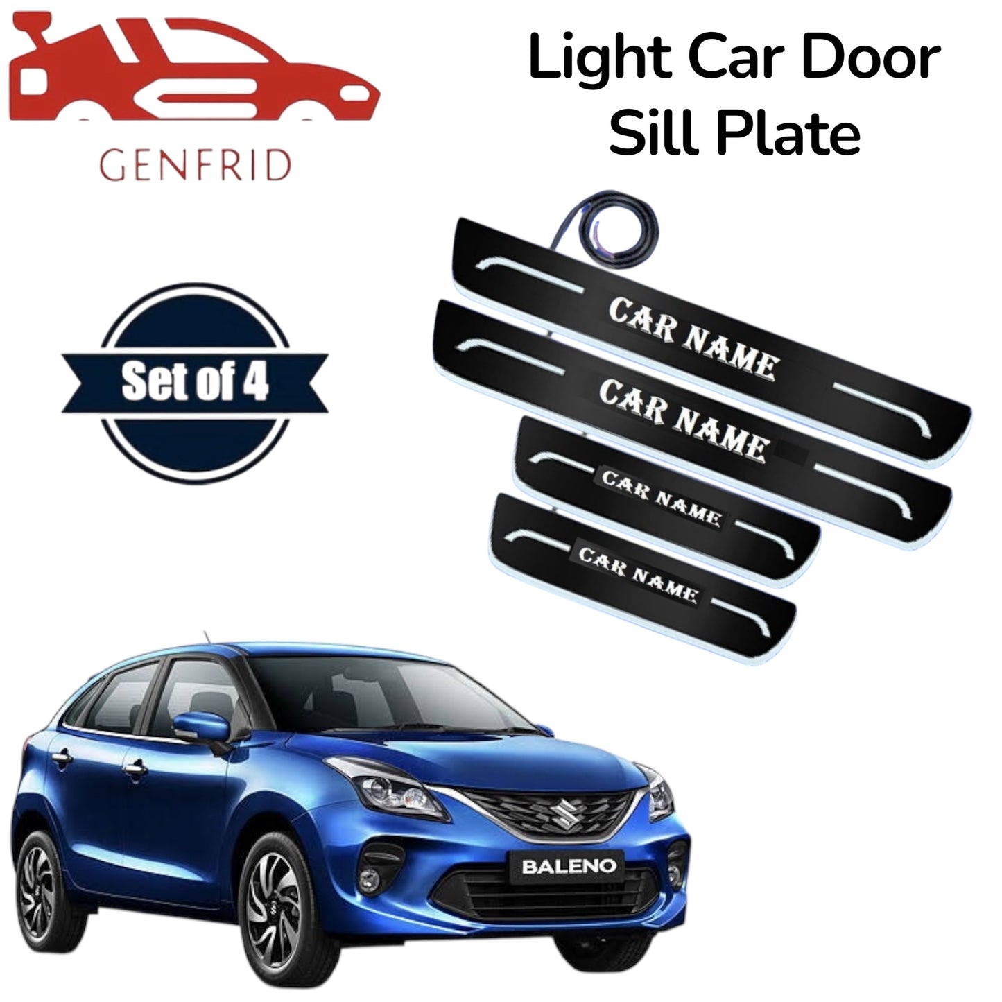 Genfrid Car Door Foot Step Led Sill Plate, Door Sill Plate For Maruti Baleno