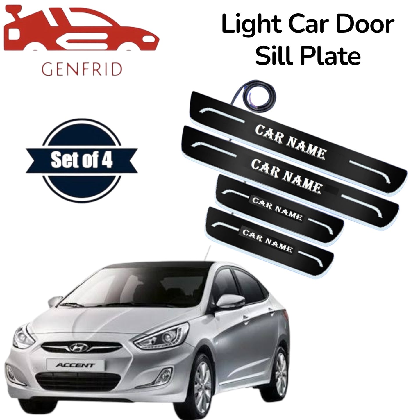 Genfrid Car Door Foot Step Led Sill Plate, Door Sill Plate For Hyundai Verna