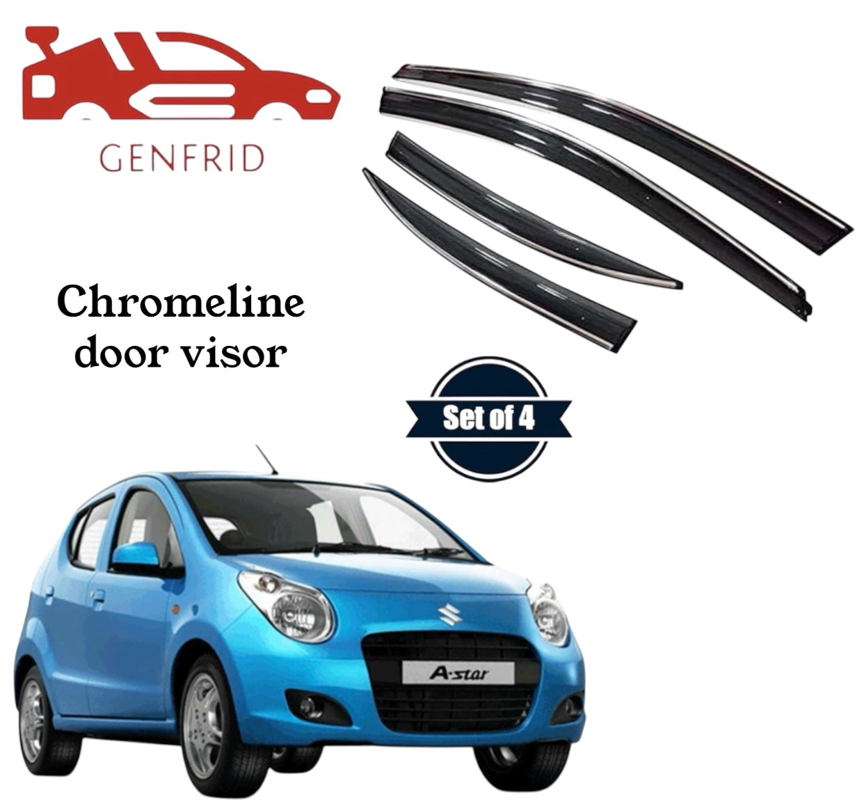 Genfrid Unbreakable Car Chromeline Window Door Visor For Maruti Aastar