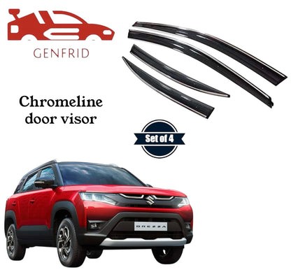 Genfrid Unbreakable Car Chromeline Window Door Visor For Maruti Brezza 2022 - 24