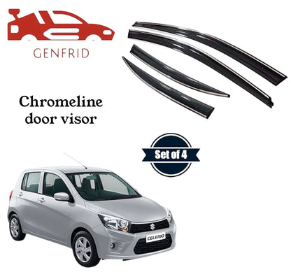 Genfrid Unbreakable Car Chromeline Window Door Visor For Maruti Celerio 2015 - 21