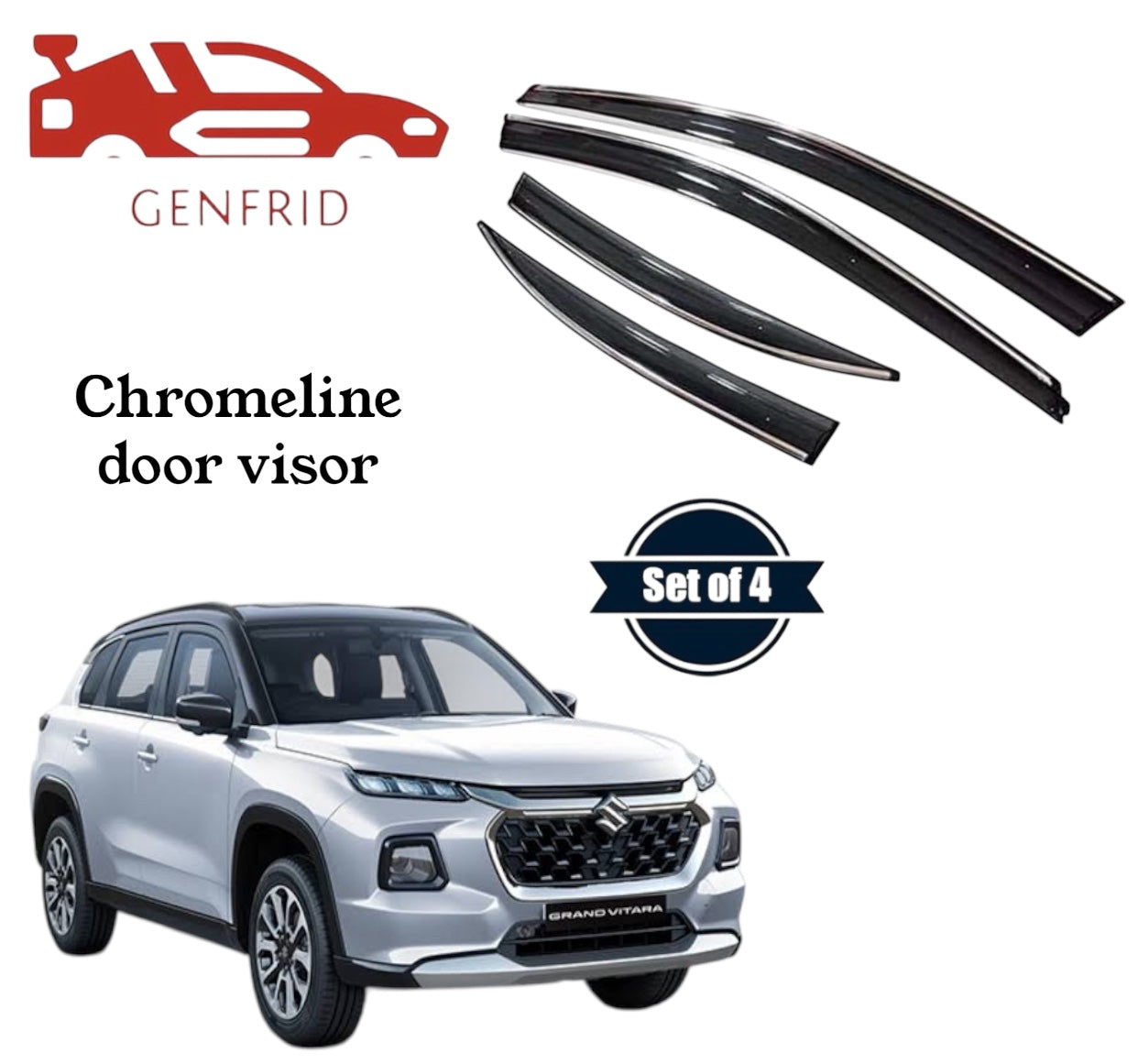 Genfrid Unbreakable Car Chromeline Window Door Visor For Maruti Fronx