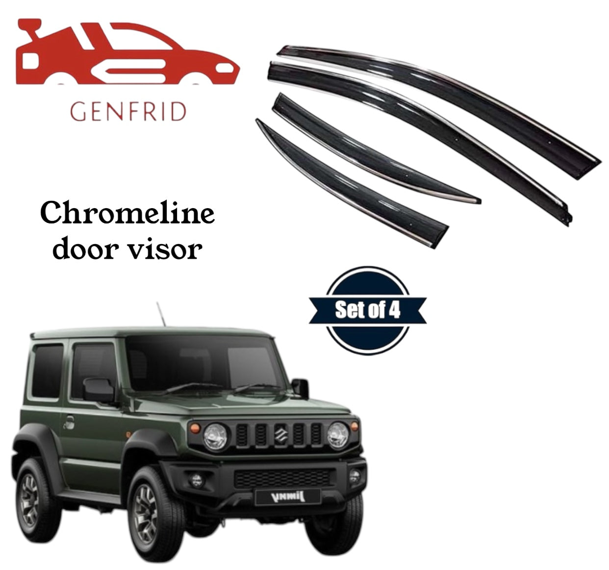 Genfrid Unbreakable Car Chromeline Window Door Visor For Maruti Jimny