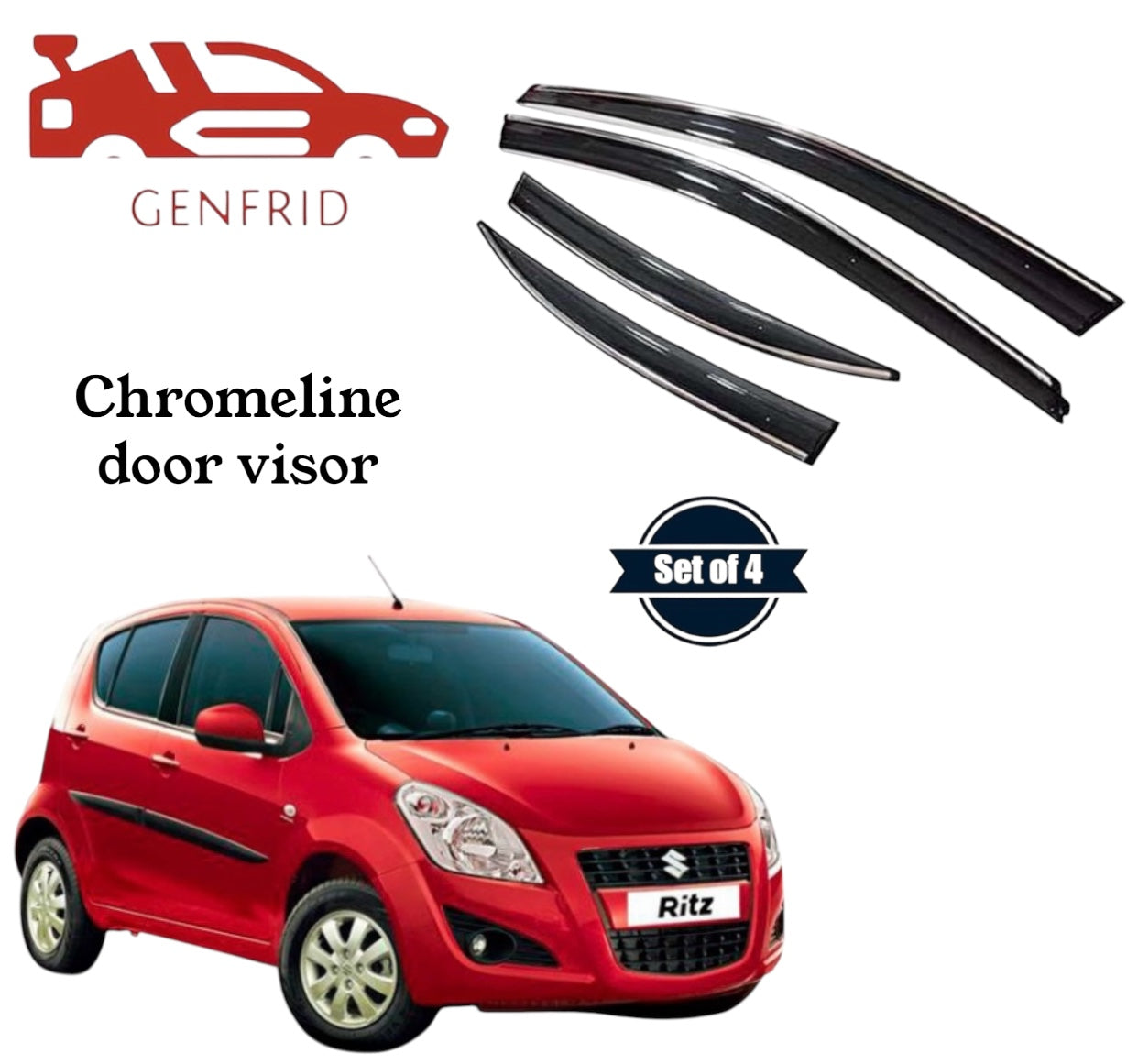 Genfrid Unbreakable Car Chromeline Window Door Visor For Maruti Ritz