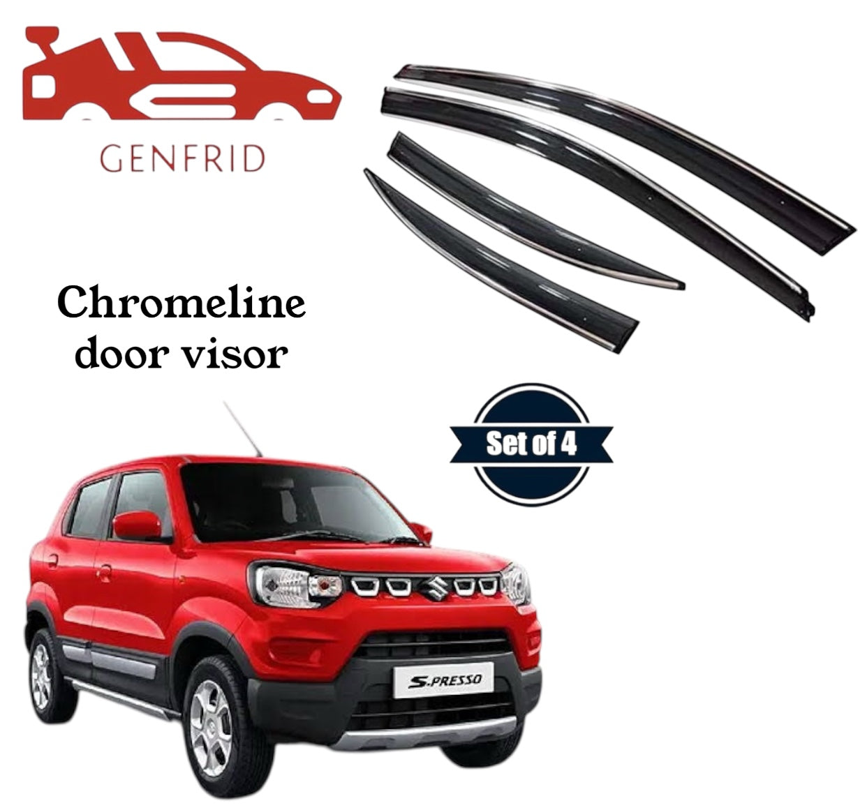 Genfrid Unbreakable Car Chromeline Window Door Visor For Maruti S presso
