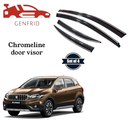 Genfrid Unbreakable Car Chromeline Window Door Visor For Maruti Scross